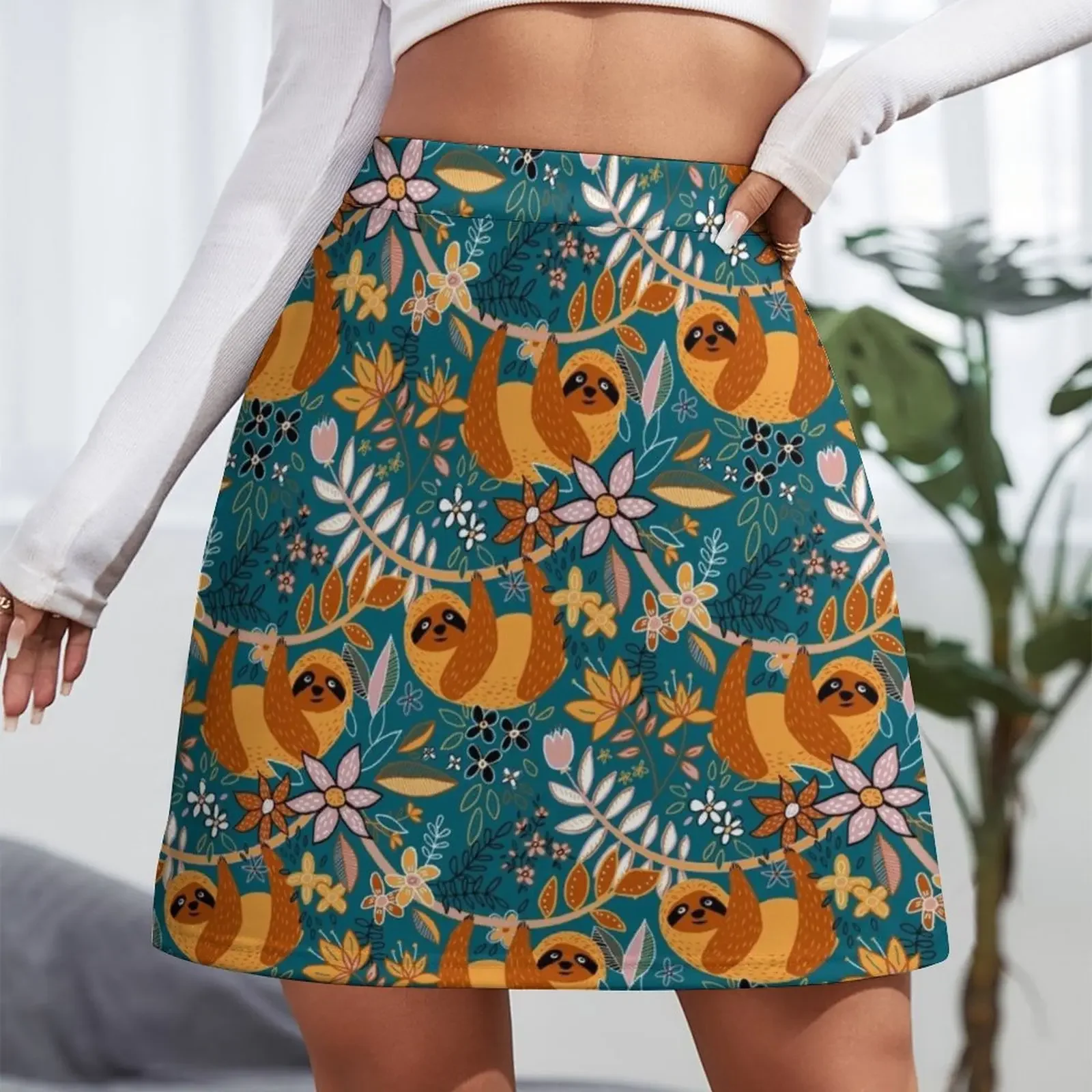 Happy Boho Sloth Floral Mini Skirt Skirt shorts modest skirts for women Women skirt