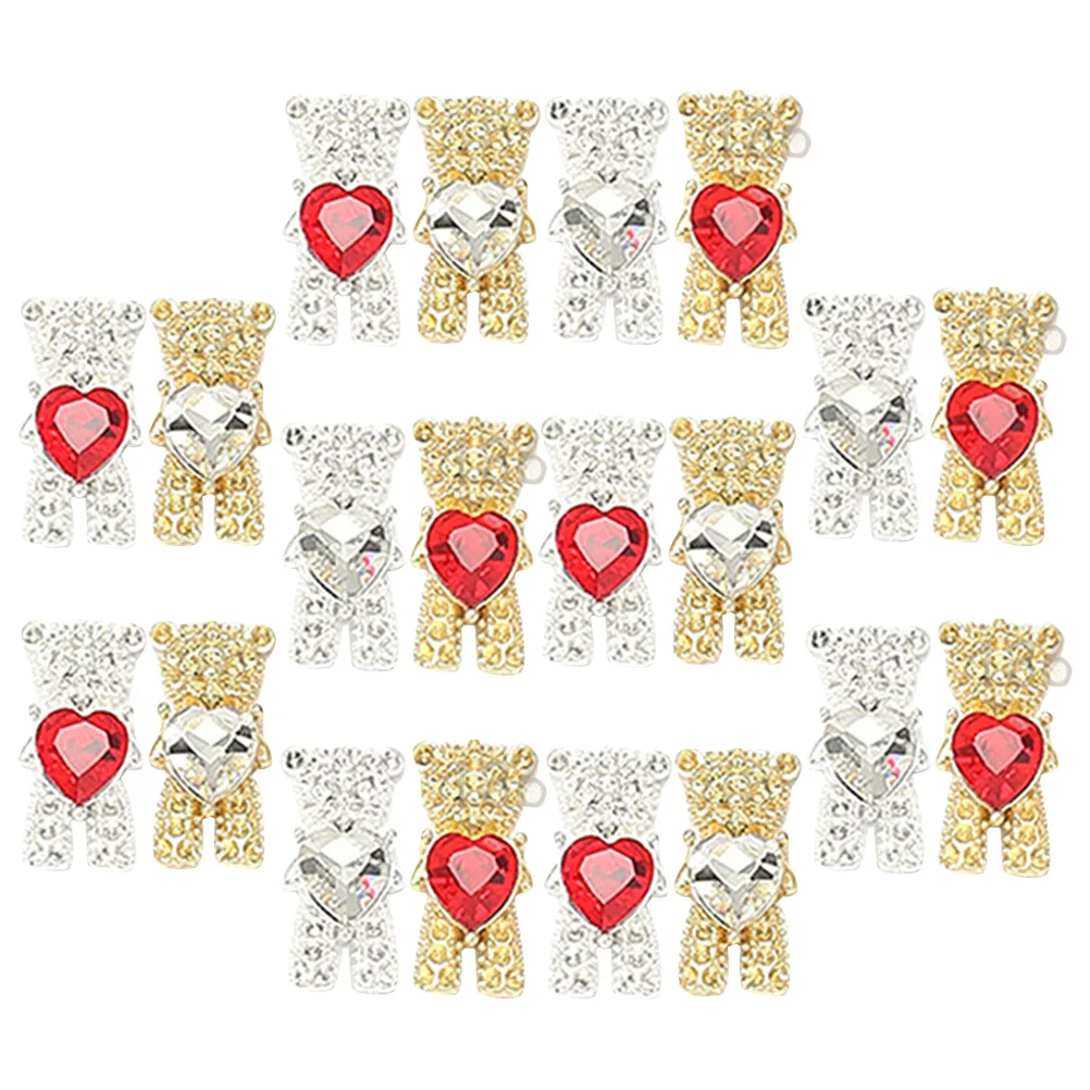 20 Stück glänzende Bären-Nageldekoration, 3D-Metall-Strasssteine für kreatives DIY-Maniküre-Design, modisches Nagelkunst-Zubehör