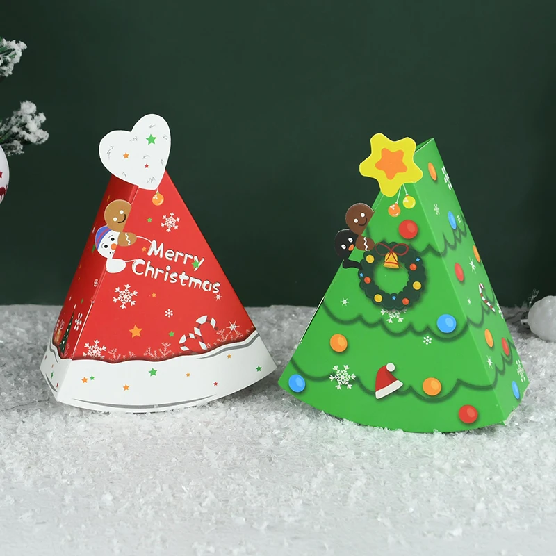 

5pcs Triangle Cake Shape Christmas Candy Box Cookies Chocolate Goodies Xmas Tree Gift Box Present Packaging New Year Kids Favors