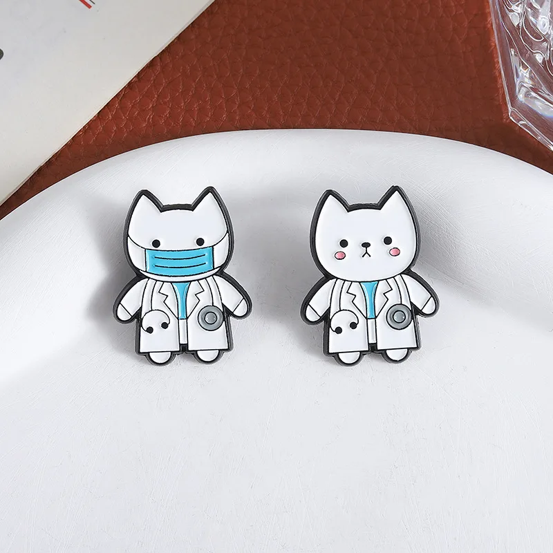 Cute Doctor Cat Enamel Pins  Kawaii Nurse Cat Brooches Stethoscope Mask Badges Medical Cat Jewelry Gifts for Healthcare Workers view 6