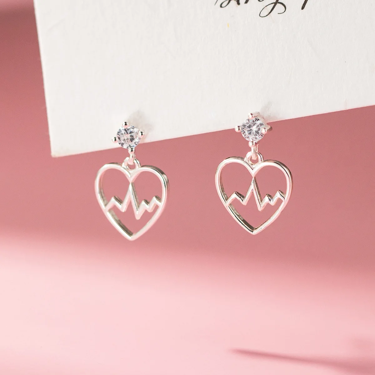 

Earrings Silver 925 Jewelry zircon electrocardiogram Hollow-out Heart Elegant Sweet Versatile Women's Earrings Pendientes Mujer