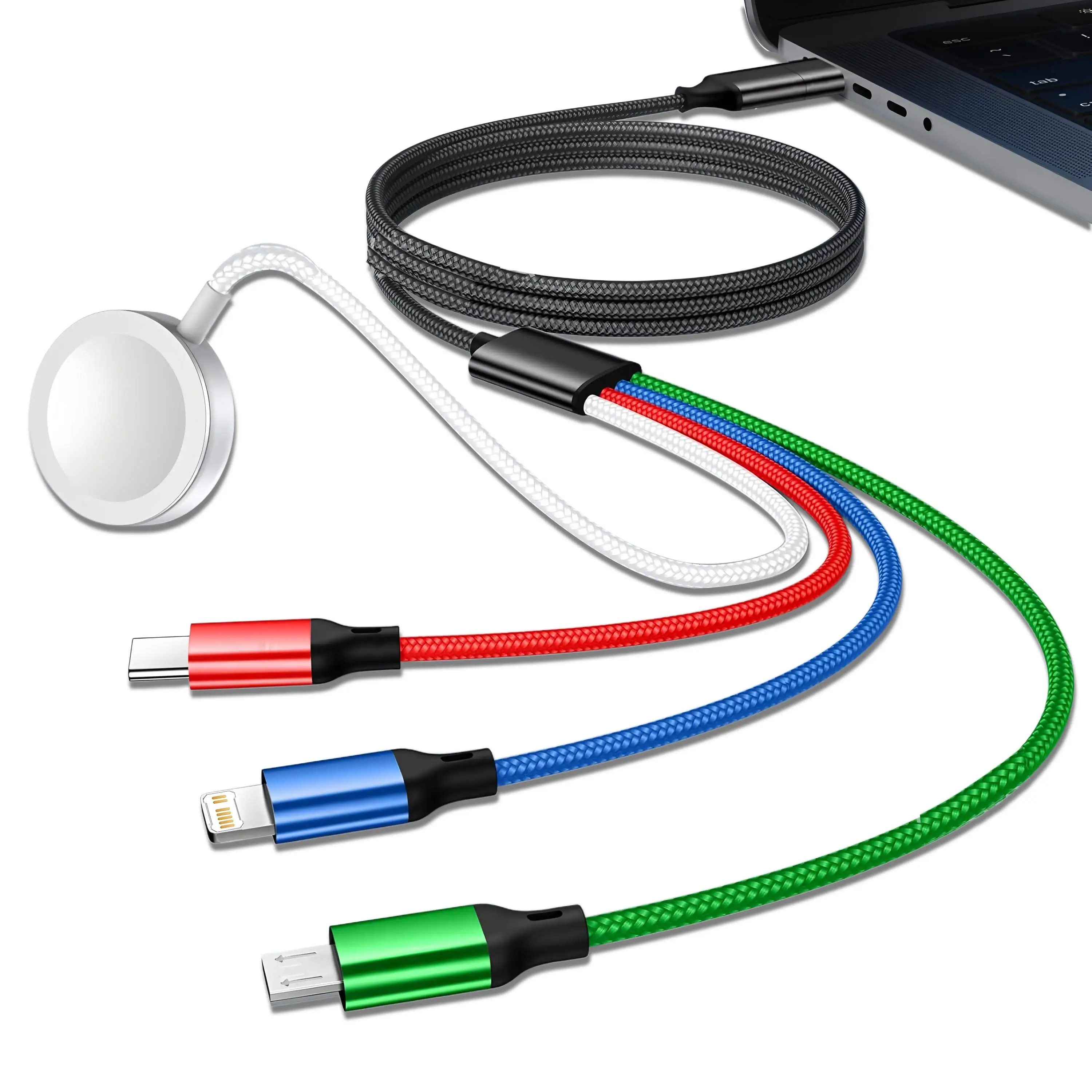 Kabel Pengisi Daya Multi USB C 2 in 3 240W untuk Ponsel/Komputer/Jam Tangan, Mendukung iPhone 16/15