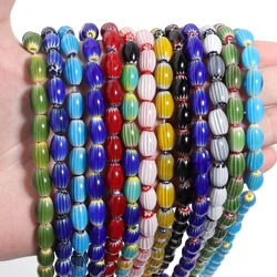 1 Strand Oval Lampwork Beads Stripe Loose Spacer Glass Beads For Diy Jewelry Making Necklace Bracelet Handmade Accessories