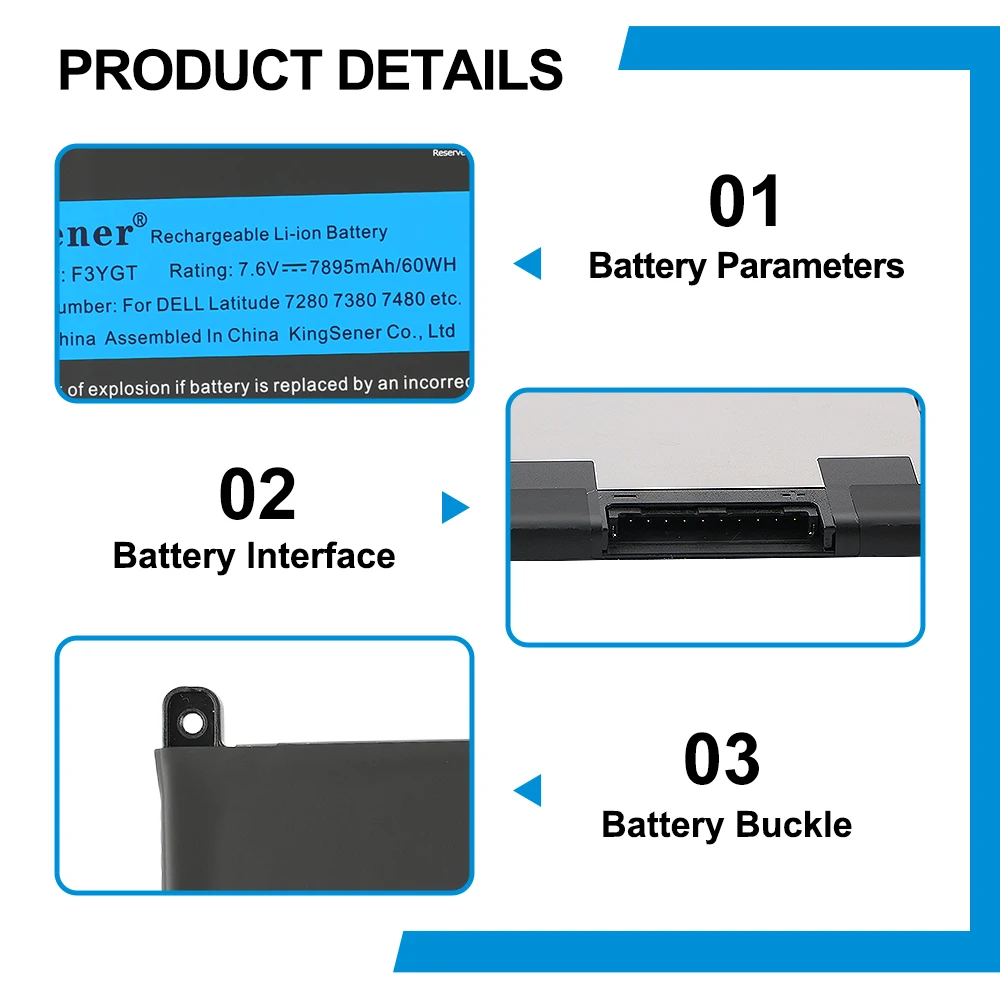KingSener F3YGT 60WH Laptop Battery for DELL Latitude 12 7000 E7280 E7290 E7380 E7390 E7480 E7490 F3YGT 2X39G DJ1J0