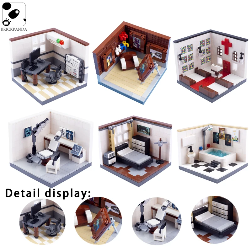 

Compatible MOC City House Accessories Building Blocks Office Computer Figures Bathroom Tub Furniture Bricks Toys For Children