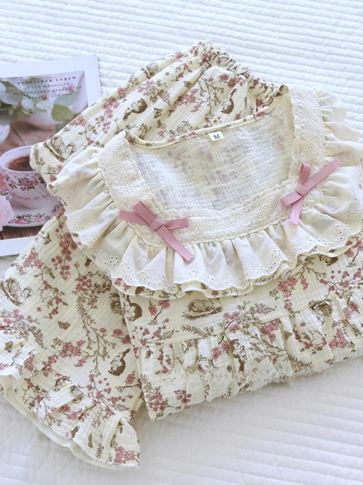 

Комплект одежды с рисунком кролика, женская длинная домашняя одежда, милая студенческая повседневная хлопковая пижама, весна-осень