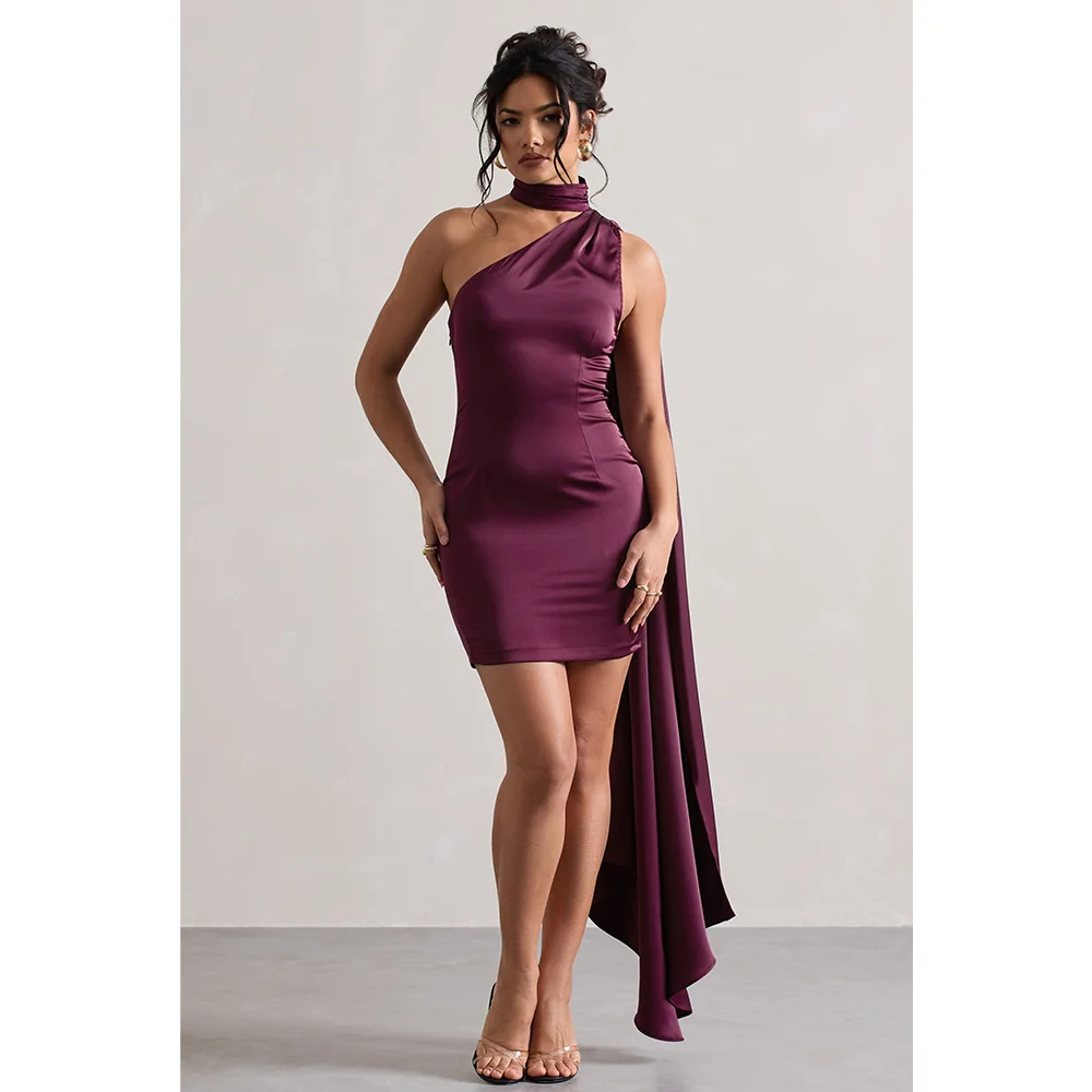 

QueensLove Purple Bridesmaid Dresses A-Line Evening Party Dress One Shoulder Dress Satin Wedding Dress Customize