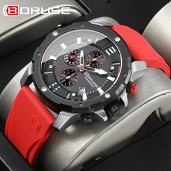 BORUSE New Fashion Mens Watches Top Luxury Brand Waterproof Sports Quartz Chronograph Wristwatch Business Casual Watch With Box