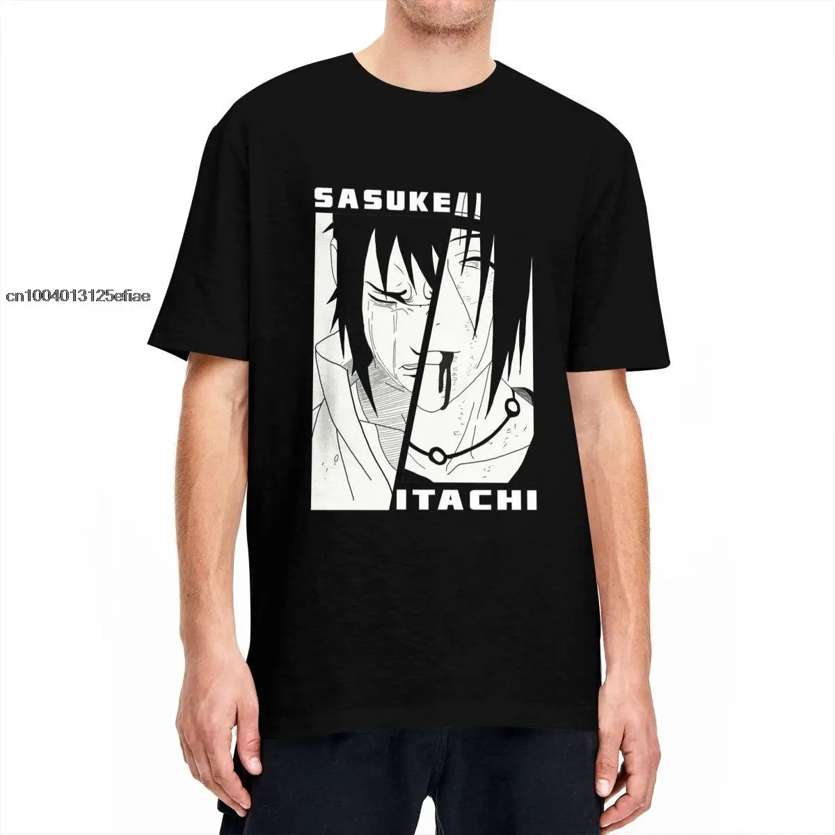 Funny Itachi Uchiha Vs Sasuke Uchiha T-Shirt for Men Cotton T Shirts Anime Bandai Naruto Short Sleeve Tee Shirt Plus Size Tops