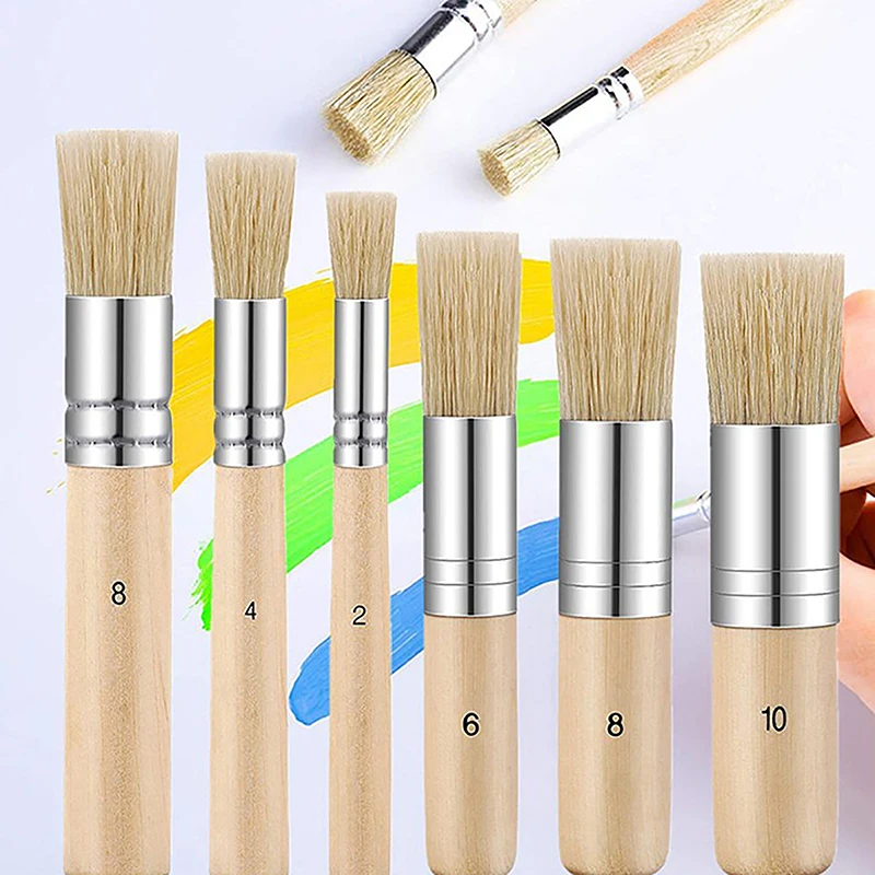 3Pcs DIY Wooden Stencil Brush Pure Natural Bristle Paint Brush Oil Painting Wooden Handle Brush Professional Art Supplies