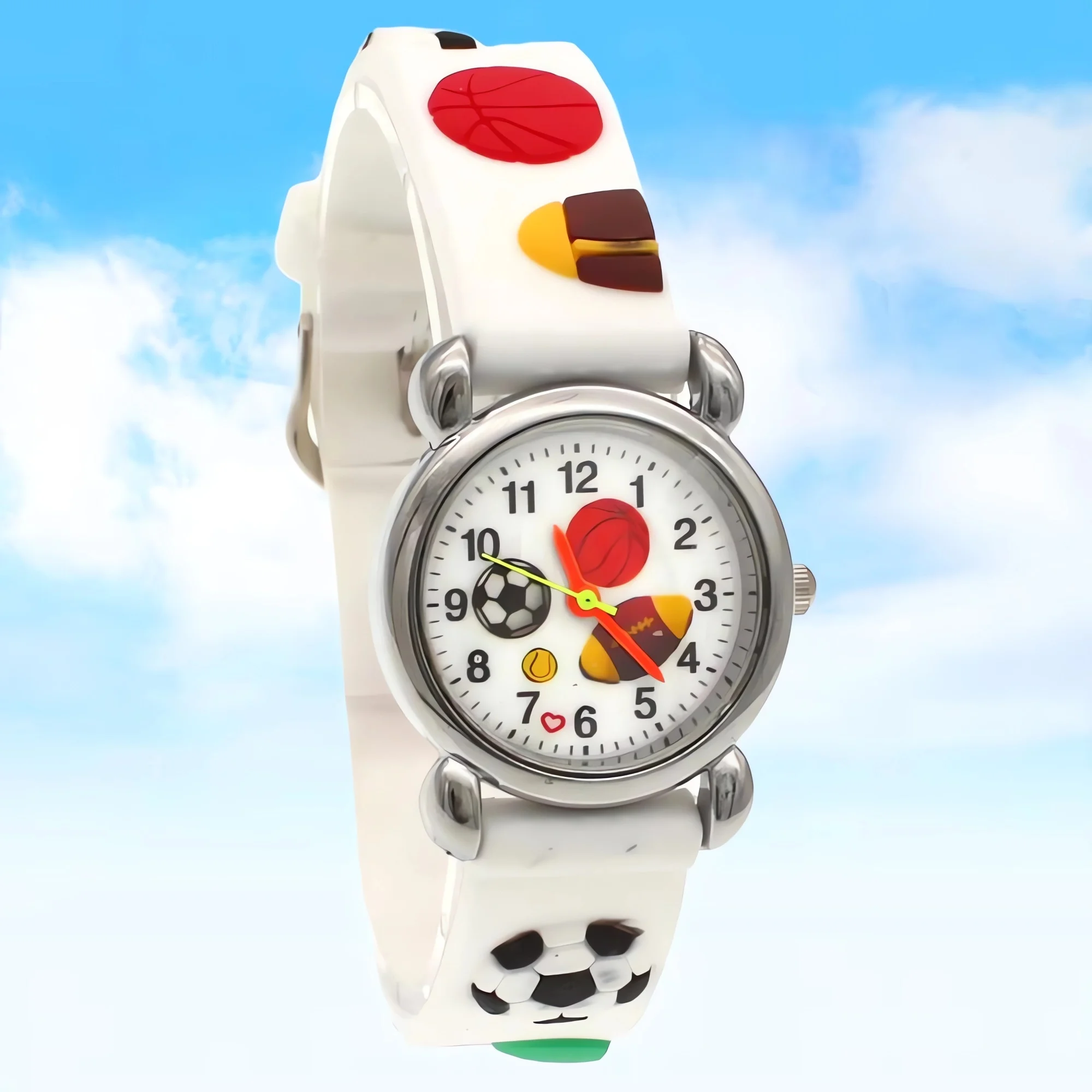 Unisex Cartoon Football Quartz Watch with Rubber Strap And Silicone Face - Timepiece for Boys Girls Kids