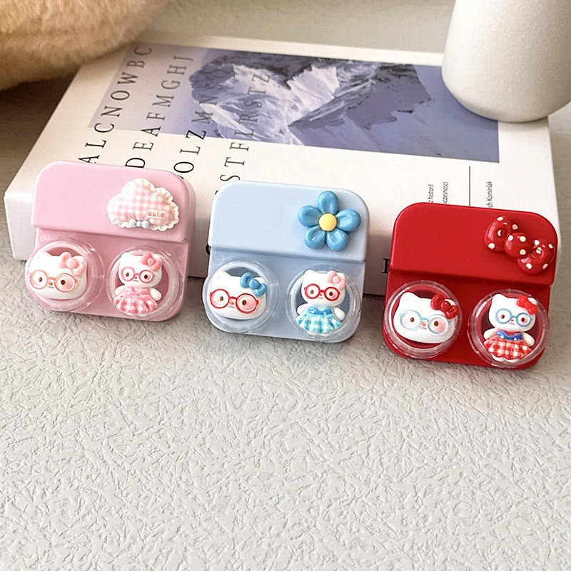 

Hello kitty Women's Contact Lens Case with Tweezer Suction Stick Set for Travel Kit Holder Candy Color Contact Lenses Box Cute C