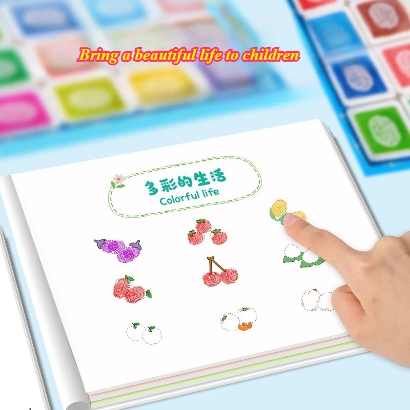 Crianças desenho de dedo 12/24 almofada de impressão colorida pintura jardim de infância graffiti álbum desenho do bebê montessori educação brinquedos habilidade