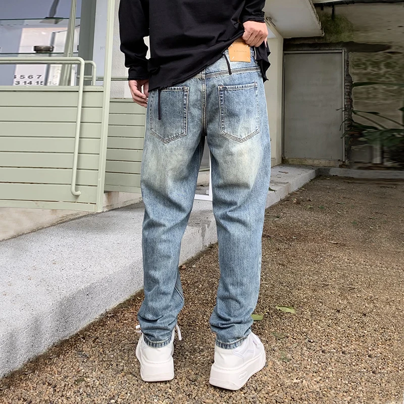 Fall new American style hole men's jeans loose tapered Harlan patch personality embroidery with tide pants men's pants