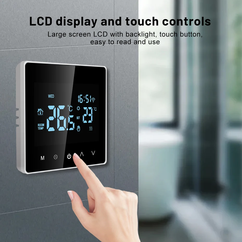 Termostato inteligente con Wifi para calefacción de suelo, controlador de temperatura para caldera de agua/Gas, con pantalla táctil LCD, compatible