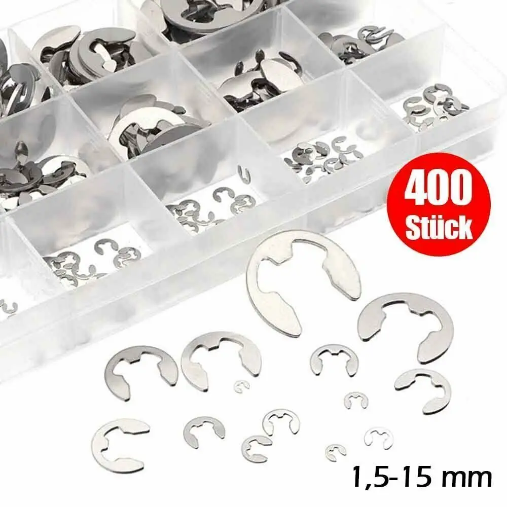 400pcs Stainless Steel E-type Clip Burn Buckle Ring Combination Fuse Ring Multi-purpose Stainless Steel Combination Snap Ring