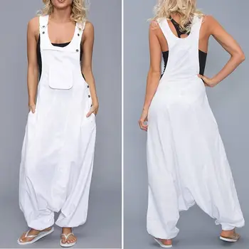 Damskie letnie luźne, cienkie kombinezony spodnie haremowe spodnie szerokie nogawki bez rękawów kieszenie kombinezon na szelkach spodnie syjamskie duże rozmiary S-5XL