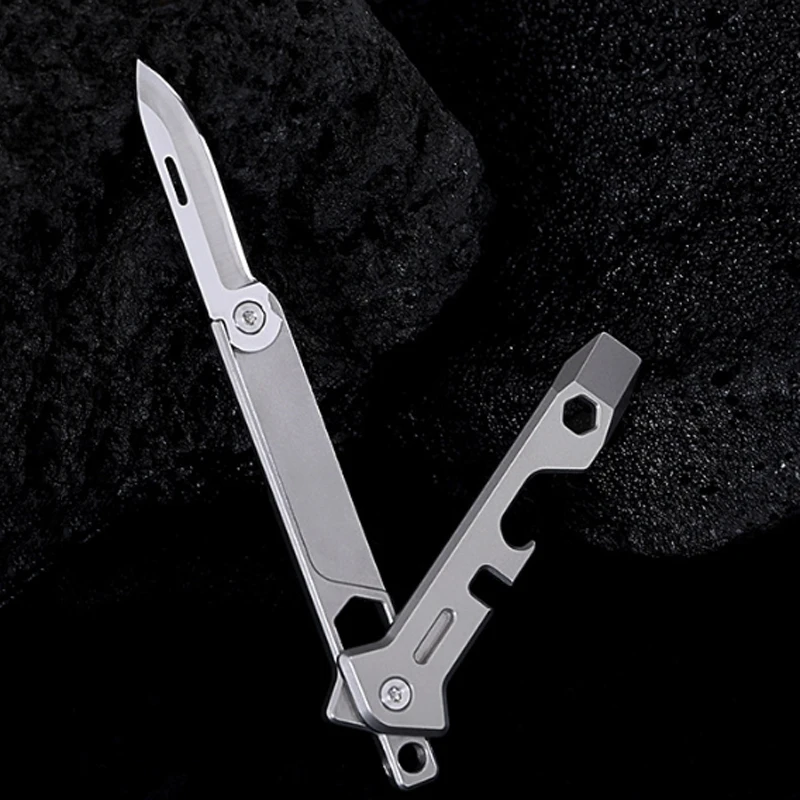 MINI cuchillo plegable de aleación de titanio 8 en 1, abridor de botellas multifuncional, regla, llave de palanca EDC, herramienta para exteriores de autodefensa