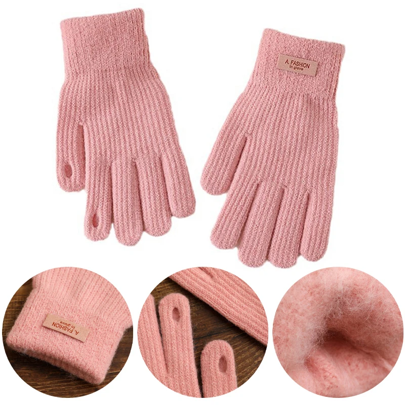 

New Winter Knitted Gloves Cute Korean Style Cold Protection Warm Female Students Thick Touch Screen Cycling Gloves