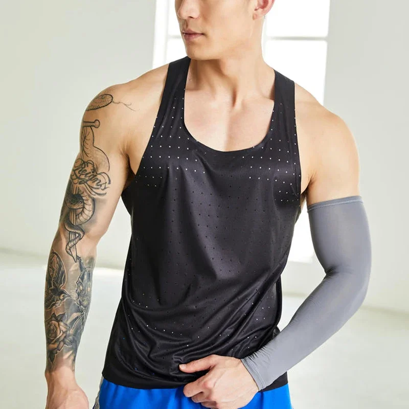 Men Sport Vest Summer Ultra-thin Breathable Mesh Sleeveless Tee Fitness Marathon Training Clothes Outdoor Running Quick Dry Tank