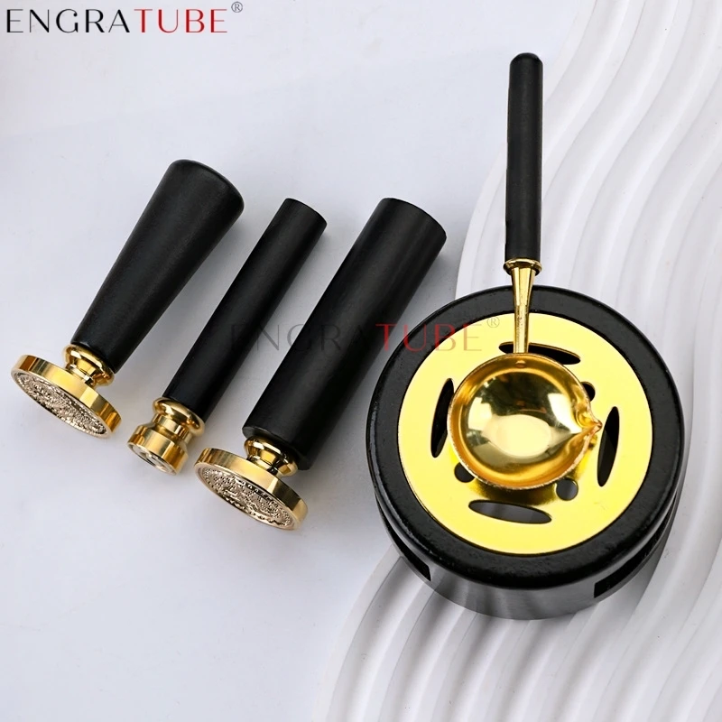 

3pcs/set Wax Seal Stamp Set Black Wax Spoon Lacquer Stove Pot Wood Handle Furnace Decorative Craft Gift Seal Wax Craft Supplies