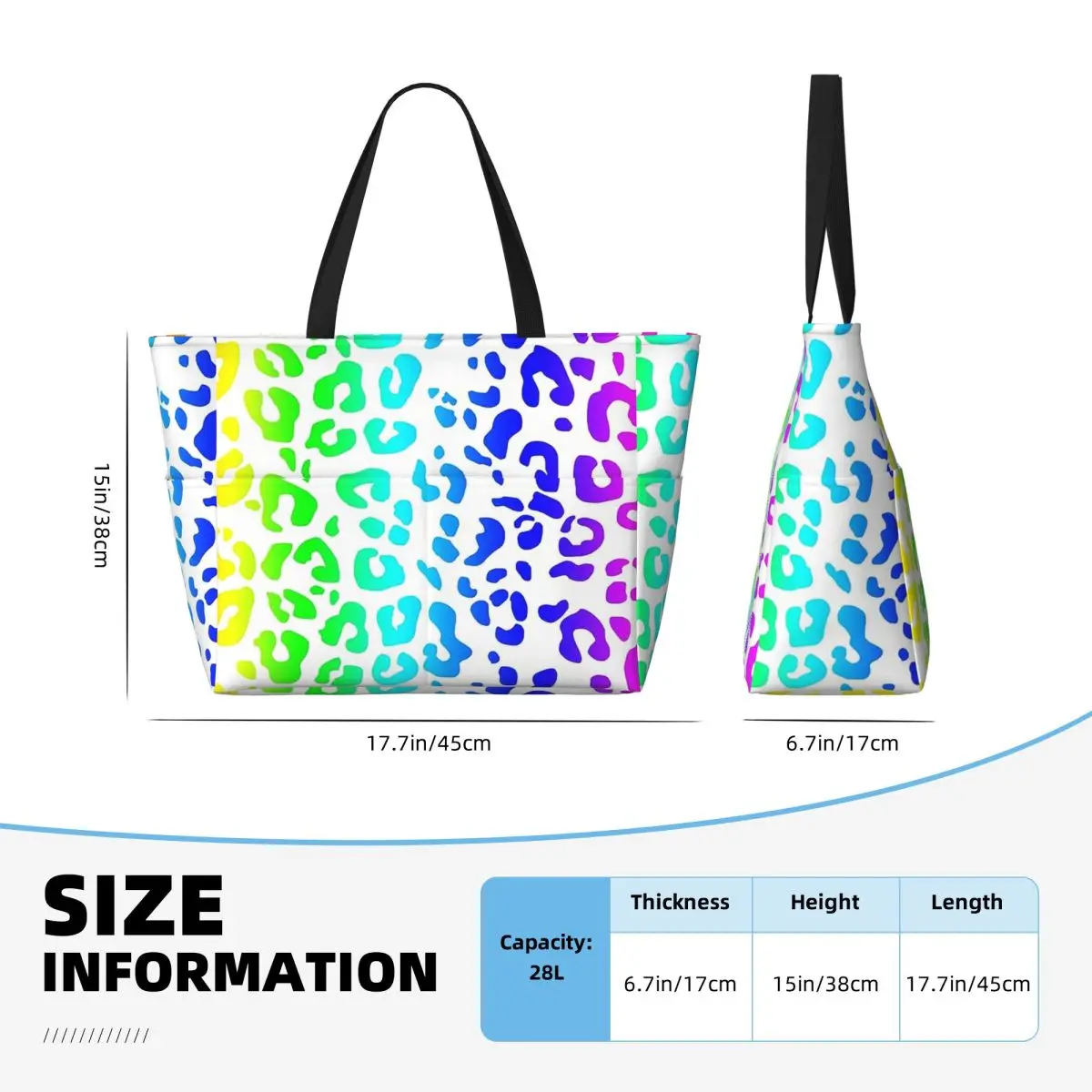 Tas Tote Pantai Motif Macan Tutul Pelangi dan Bintik Putih Tas Tote Besar untuk Olahraga Gym Yoga Tas Travel Wanita Tas Kebugaran