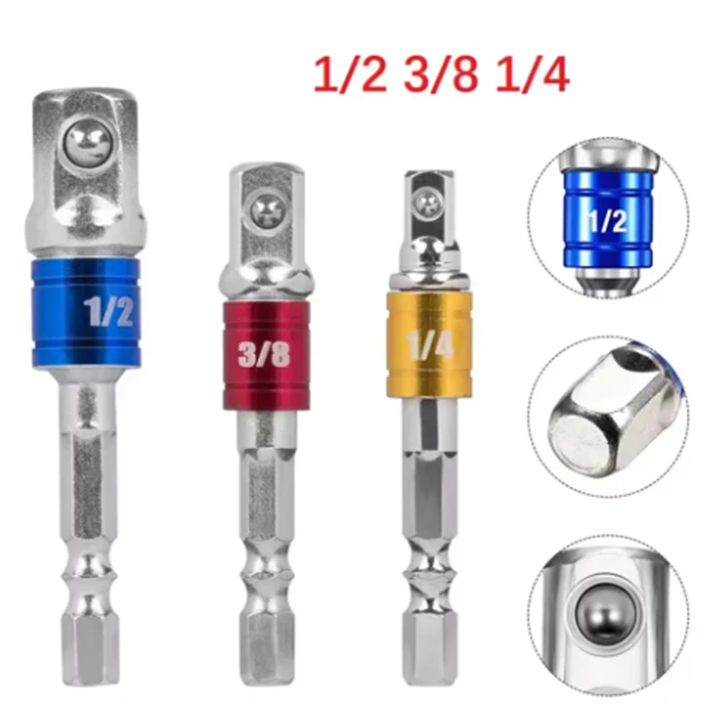 Set di adattatori per bussola per trapano con codolo esagonale per avvitatore a percussione - Prolunga per barra di punte per trapano a bussola quadrata, 1/4, 3/8, 1/2