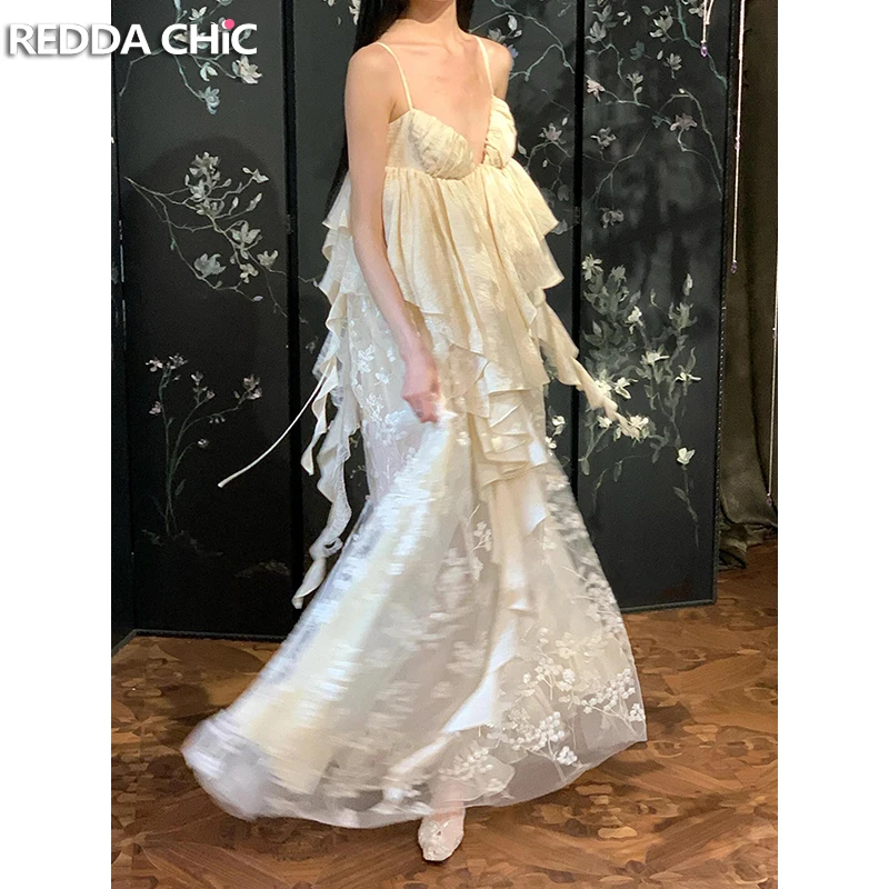 

REDDACHiC Женское платье-корсет в стиле ретро с асимметричным подолом, на бретельках, с V-образным вырезом, макси, летнее, для вечеринок