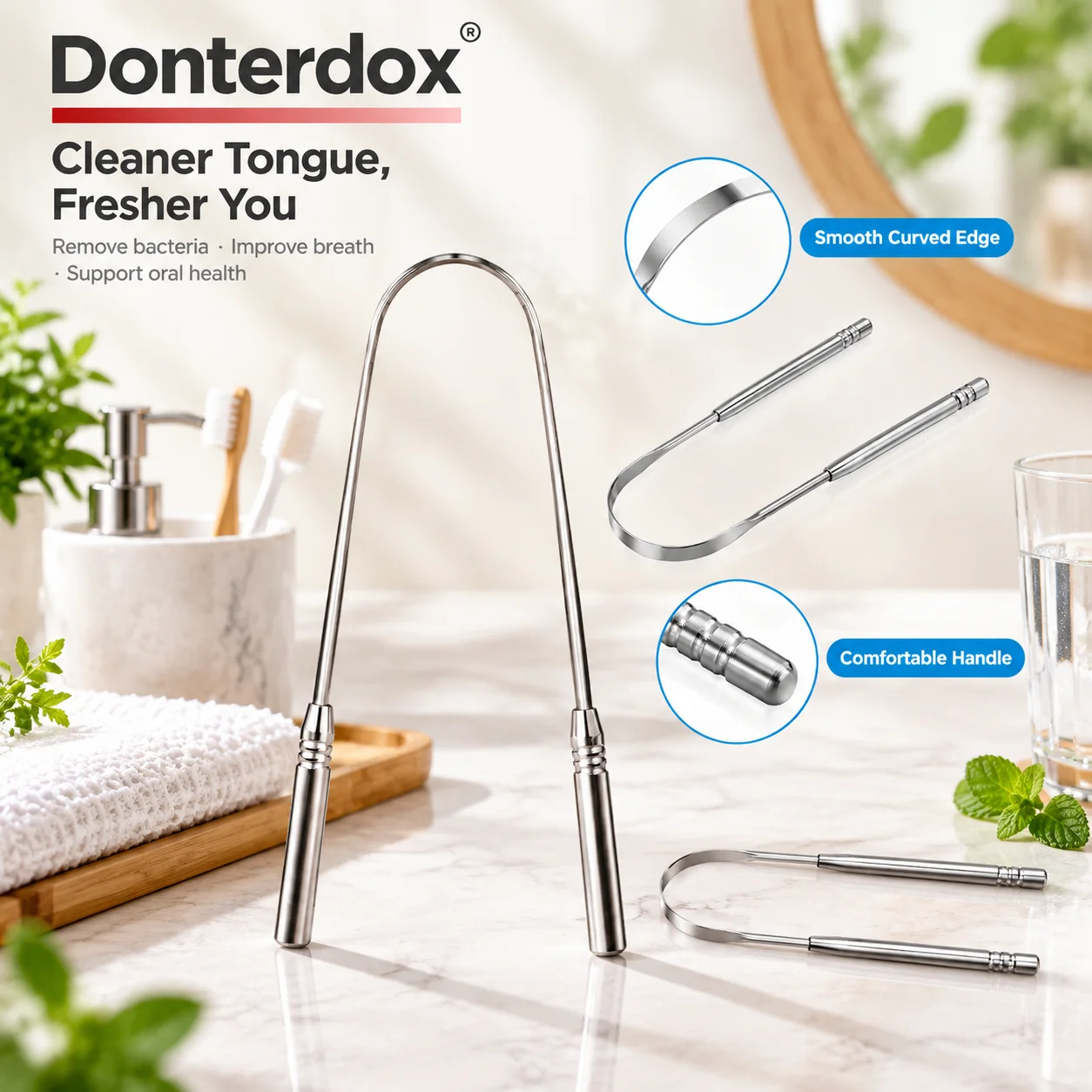 Stainless Steel Tongue Scraper U-shaped Metal Fresh Breath Cleaning Coated Tongue Toothbrush