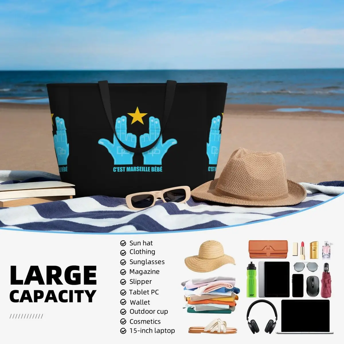 C'est Marseille Bebe JUL Beach Tote Bag Sport Gym Yoga Duffle Large Tote Bag Women Travel Bag Fitness bag