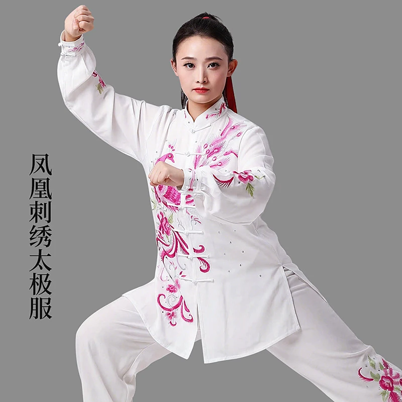 Women's Tai Chi Suit Lightweight Phoenix Embroidery Martial Arts Performance & Competition Team Wear Summer for Adults