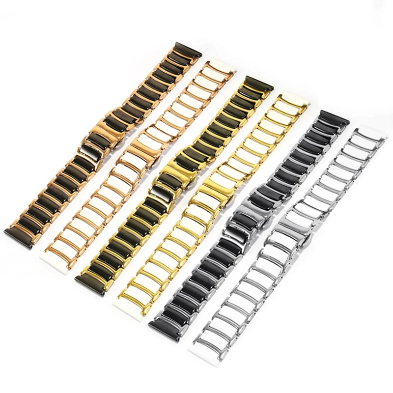 Universal Brands Stainless Steel Ceramic Watch Strap 16/18/20/22mm For Men And Women