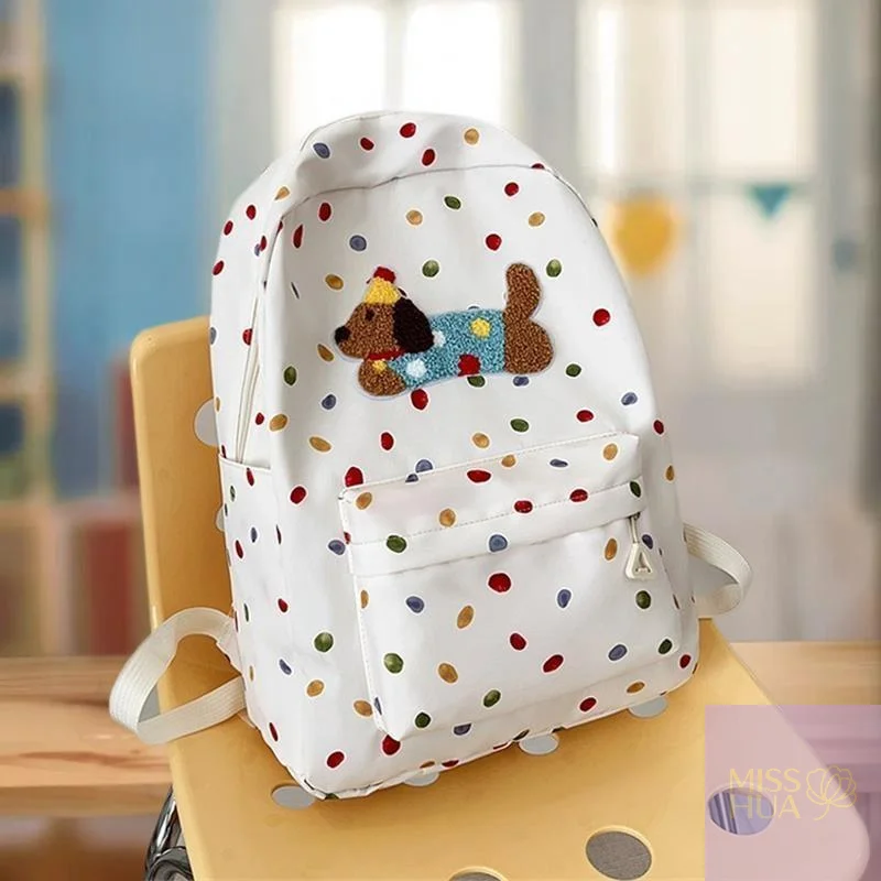 Vibrant Dachshund Polka Dot Backpack High-capacity Fashionable Student Travel Bag
