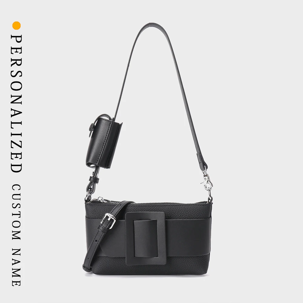 

new first-layer cowhide shoulder bag fashionable light luxury high-quality crossbody women's bag free custom gold hot stamping