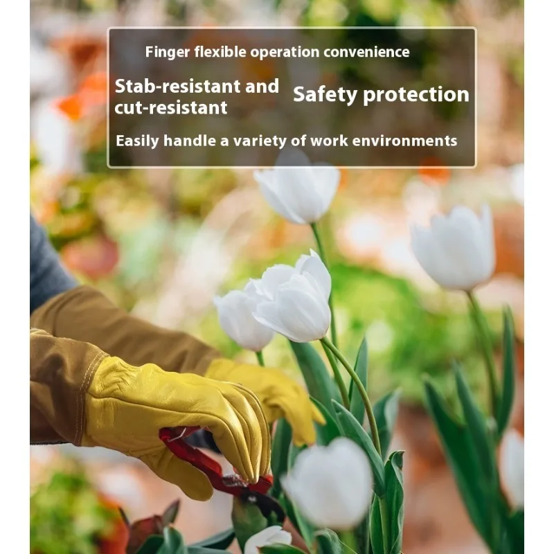 Cowhide Gardening Gloves Long Sleeve Thorn Proof Cut Resistant Welding Work Glove Heavy Duty Beekeeping Plant Protective Gauntle