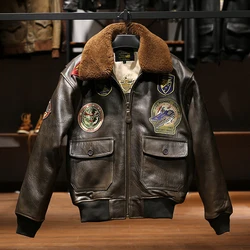 Classic Vintage Aviator Bomber Jackets Man Plus Size Embroidery Outdoor Thick Real Leather Clothers