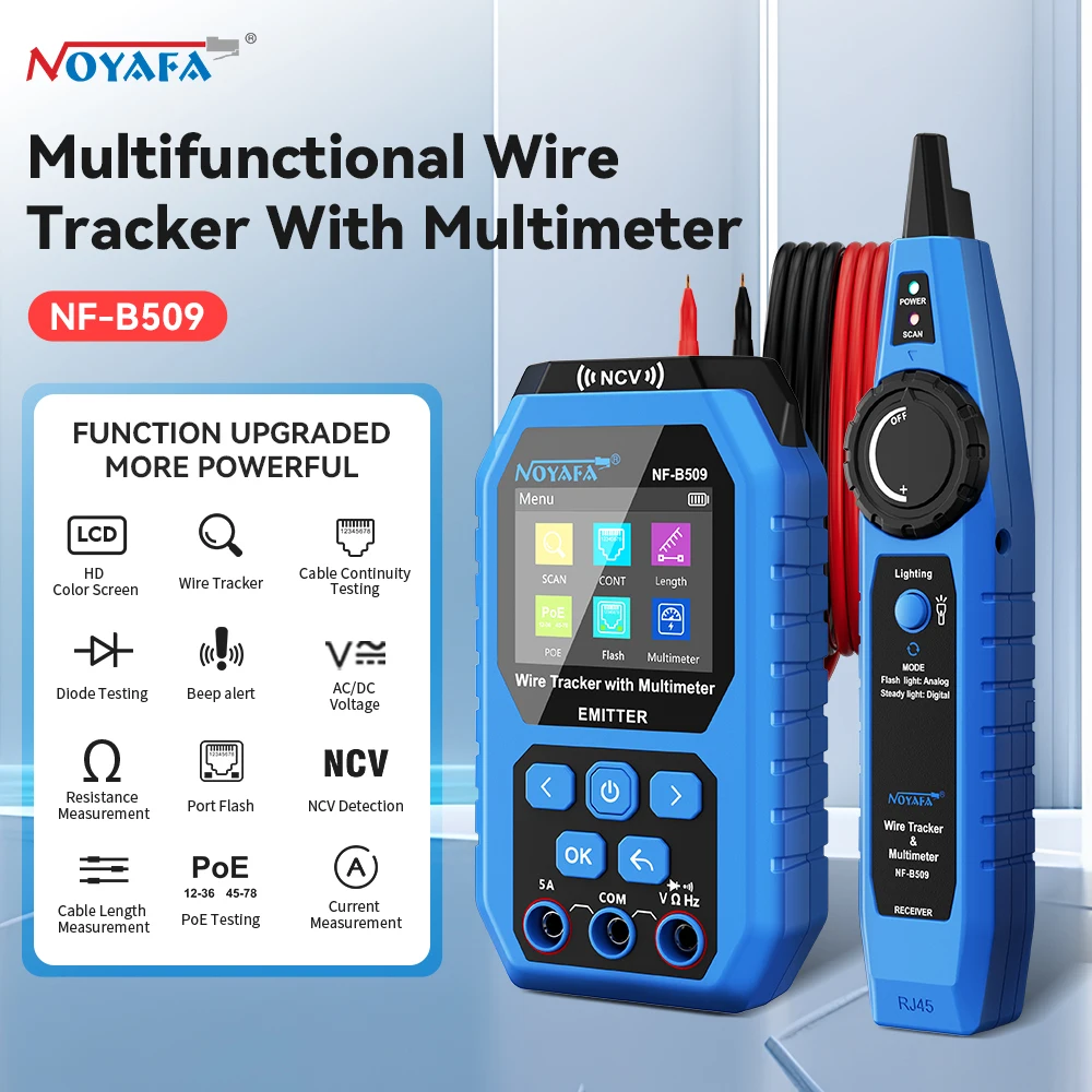 

NOYAFA цифровой кабельный трекер NF-B509 тестер сетевого кабеля тестер PoE цифровой мультиметр измерительный прибор длины кабеля
