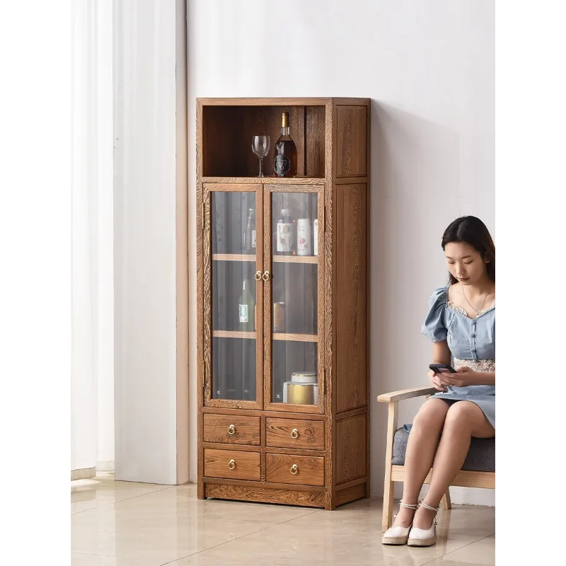 

Bookcase All solid wood New Chinese cabinet with glass door Mahogany Chinese floor-to-ceiling bookcase Household locker