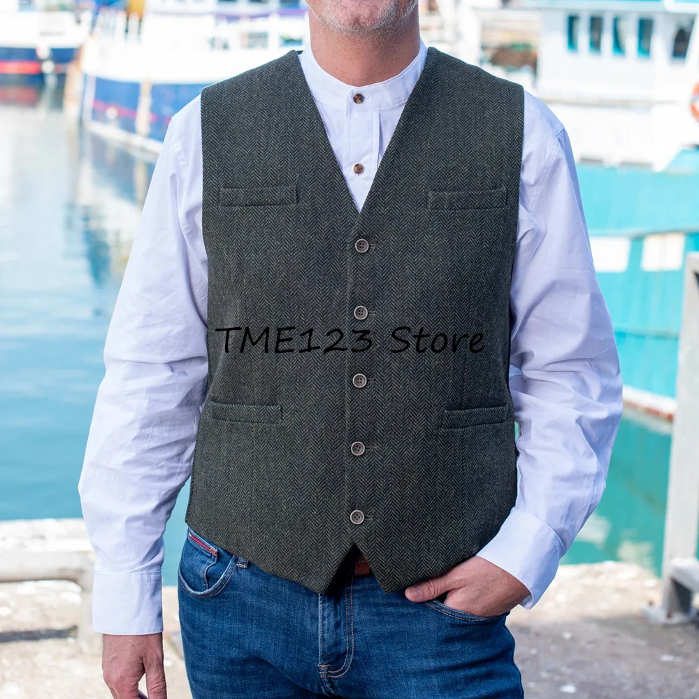 

Best new men's outer wear herringbone vest Cotton light multi-pocket single-breasted casual versatile men's sleeveless vest