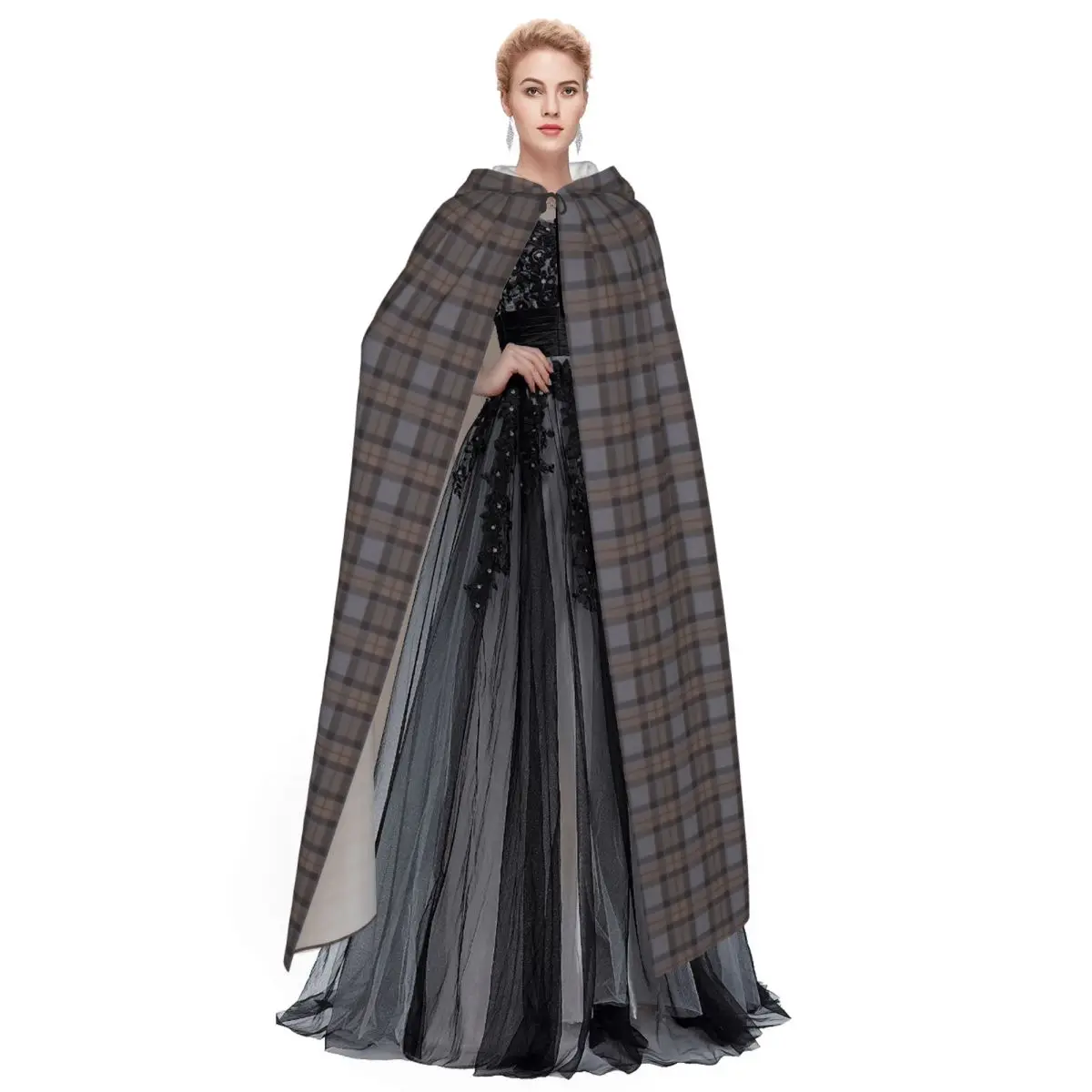 Outlander Plaid - Fraser Tartan Long Hooded Cloak Witch Medieval Costume Cosplay Cape HalloweenCoat Adult Unisex - view 2