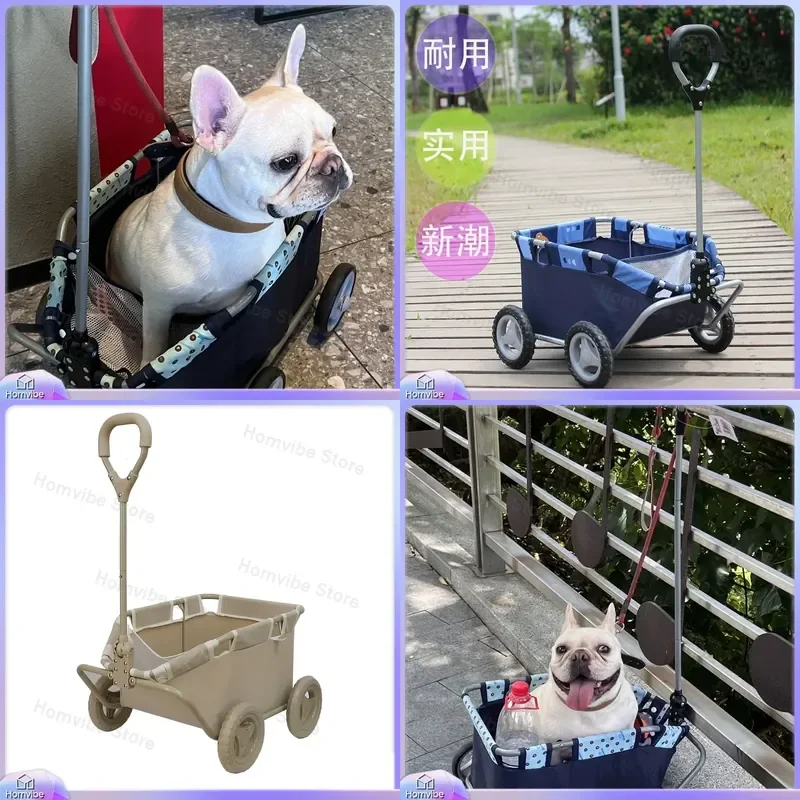 Pet Stroller Foldable 4 Wheel Dog Cat Carrier Portable Travel Trolley Small Animal Pushchair Outdoor Walking Cart Storage