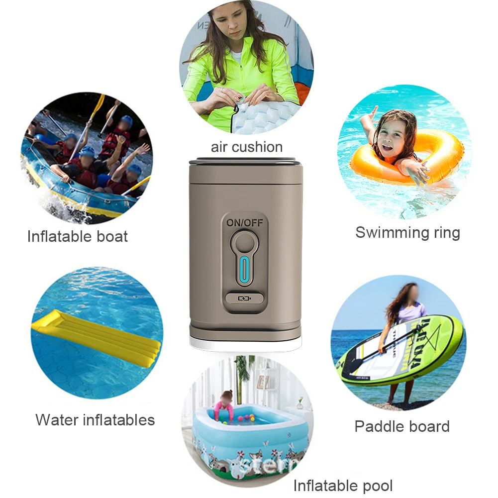 التخييم ضوء مضخة هواء كهربائية 100LM مضخة نفخ لاسلكية USB قابلة للشحن ضاغط هواء محمول لقارب الهواء طوافة بلاستيكية للسباحة