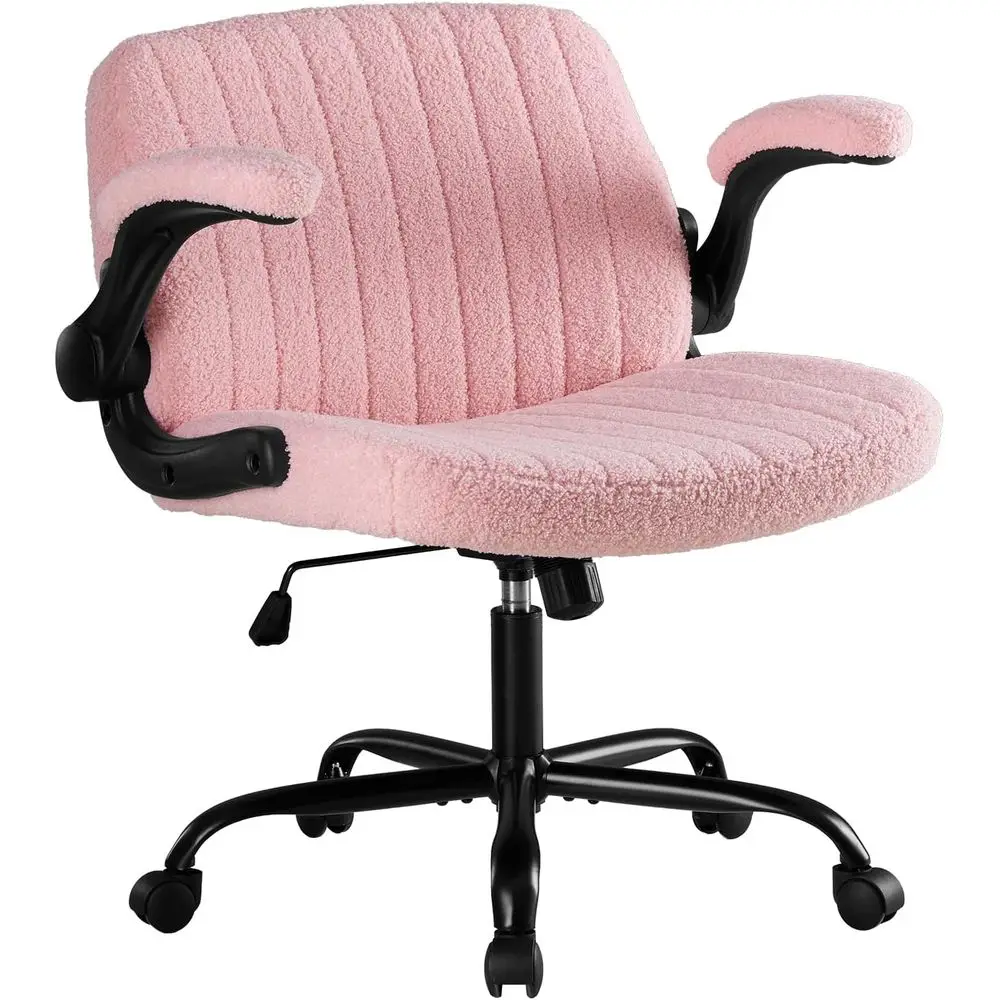

Swivel Desk Chair with Wheels, Wide-Legged Vanity Chair, Comfortable Fabric Armrests, Adjustable for Home Computer or Bedroom, T