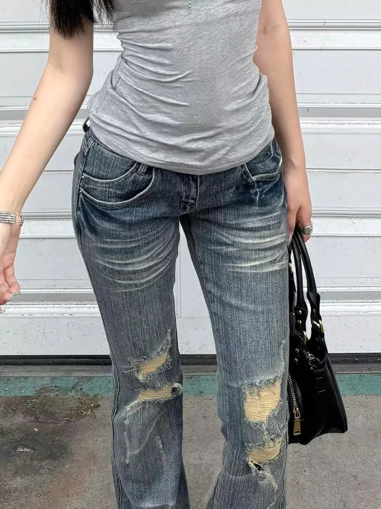 Jeans Vintage Ripped Flared Taller Womens Autumn Washed Draped Low Rise Slimming Bell Retro Slouchy Loose Baggy Trousers