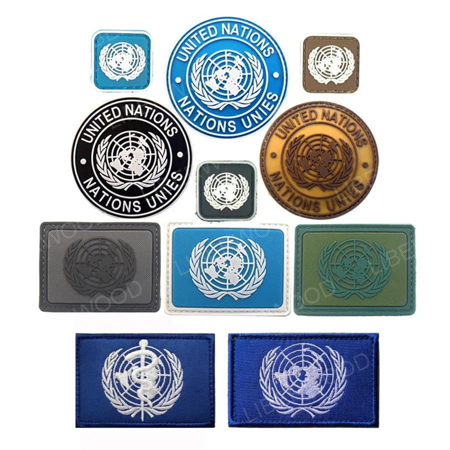 UN United Nations U.N. Badge PVC Tactical Army Airsoft Patch Badge Hook Military Brassard Combat Armband Army Emblem Patches