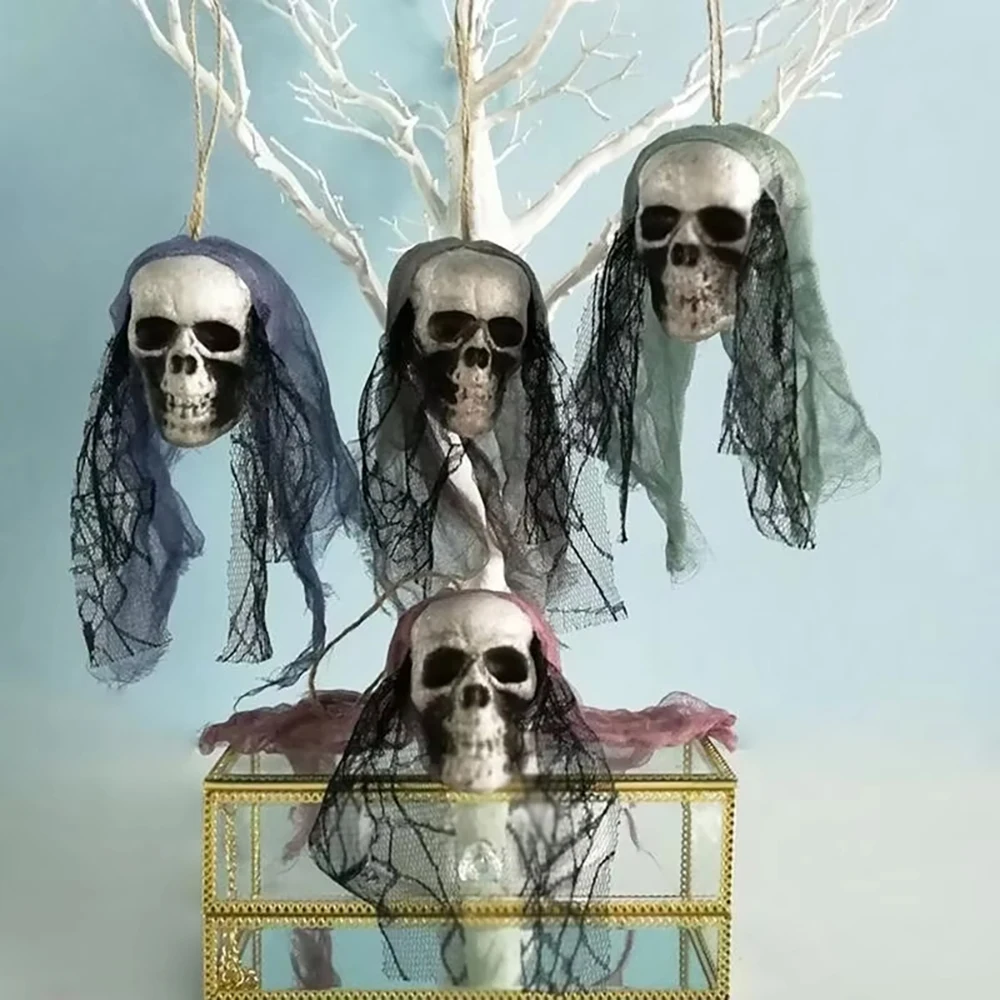 Halloween-Schädel-Dekorationen, hängende Ornamente aus Schaumstoff, Brautkleidung, Knochenkopf, Spukhaus-Horror-Dekoration, Requisiten – Detail 2
