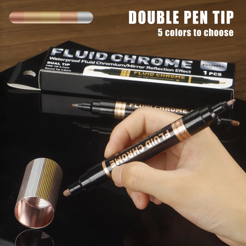 1 قطعة قلم طلاء دائم 0.7/6 مللي متر طرف مزدوج النحاس النحاس الفضة الذهب اللون مرآة الكروم مقاوم للماء تصفيف السيارة الحرف اليدوية