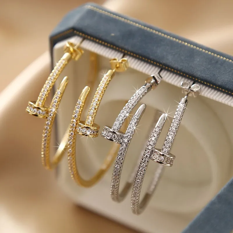 designer charm personality Versatile fashion luxury earrings copper inlaid zircon hoop earrings