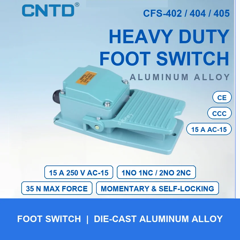 CNTD CFS-402 404 405 Heavy Duty Aluminum Foot Switch 15A 250VAC 1NO 1NC 2NO 2NC Momentary Self-Locking Industrial Machine CE CCC