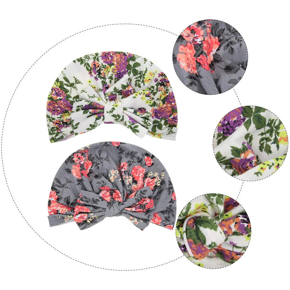 

2Pcs Sleep Caps Children Baby Headwear Lightweight Printed Bowknot Pattern Soft Kids Sleeping Hat Elastic Band Toddler Hair